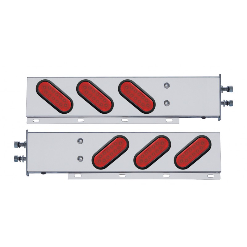 (2/Bulk) Stainless Steel Rear Light Bar With Six 12 Red Led Oval Red Lens Light With Grommet - 2 1/2" Bolt Pattern