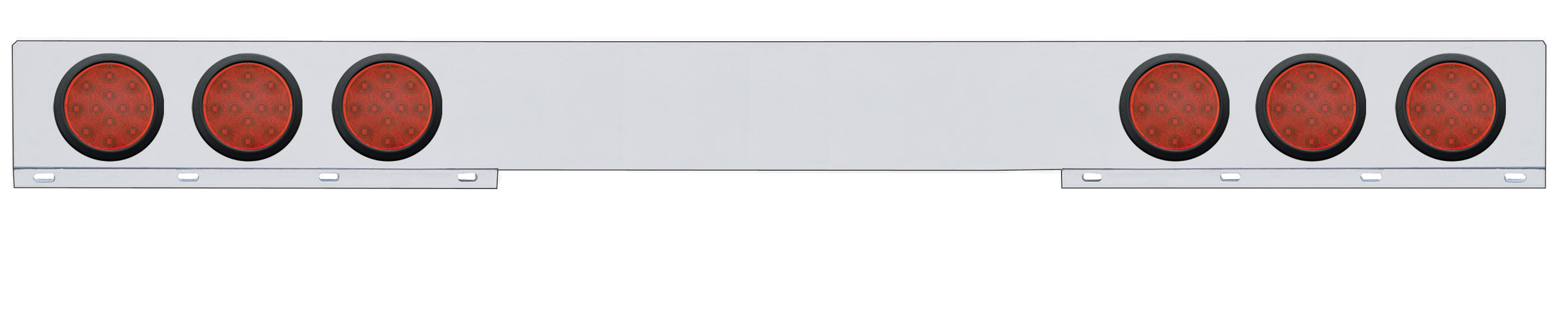 Chrome 1 Piece Rear Light Bar W/ Six 12 Red Led 4" Reflector Light W/ Grommet - Red Lens