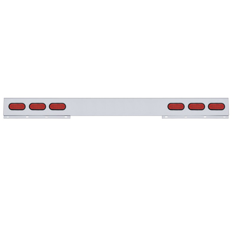 Stainless Steel 1 Pc. Rear Light Bar W/ 6 Straight 12 Red Led Oval Reflector Light W/ Grommet - Red Lens