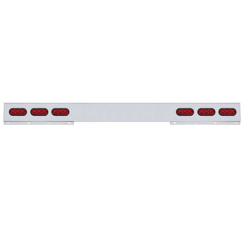 Stainless Steel 1 Piece Rear Light Bar W/ 6 Straight 10 Red Led Oval Light W/ Grommet - Red Lens