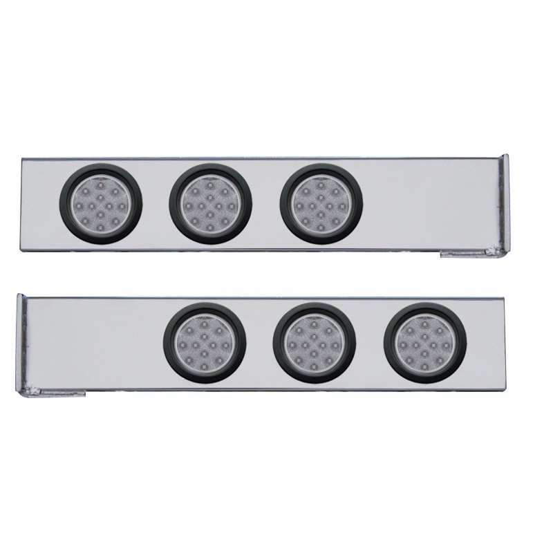 (2/Bulk) Chrome 2 Pcs. Rear Light Bar W/ Six 12 Led 4" Clear Lens Reflector Light W/ Grommet - 4 Hole Flange Mount