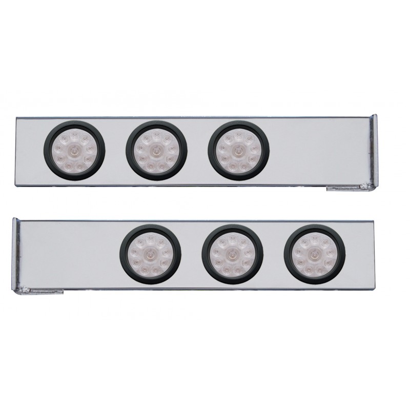 (2/Bulk) Chrome 2 Pcs. Rear Light Bar W/ Six 10 Led 4" Clear Lens Light W/ Grommet - 4 Hole Flange Mount