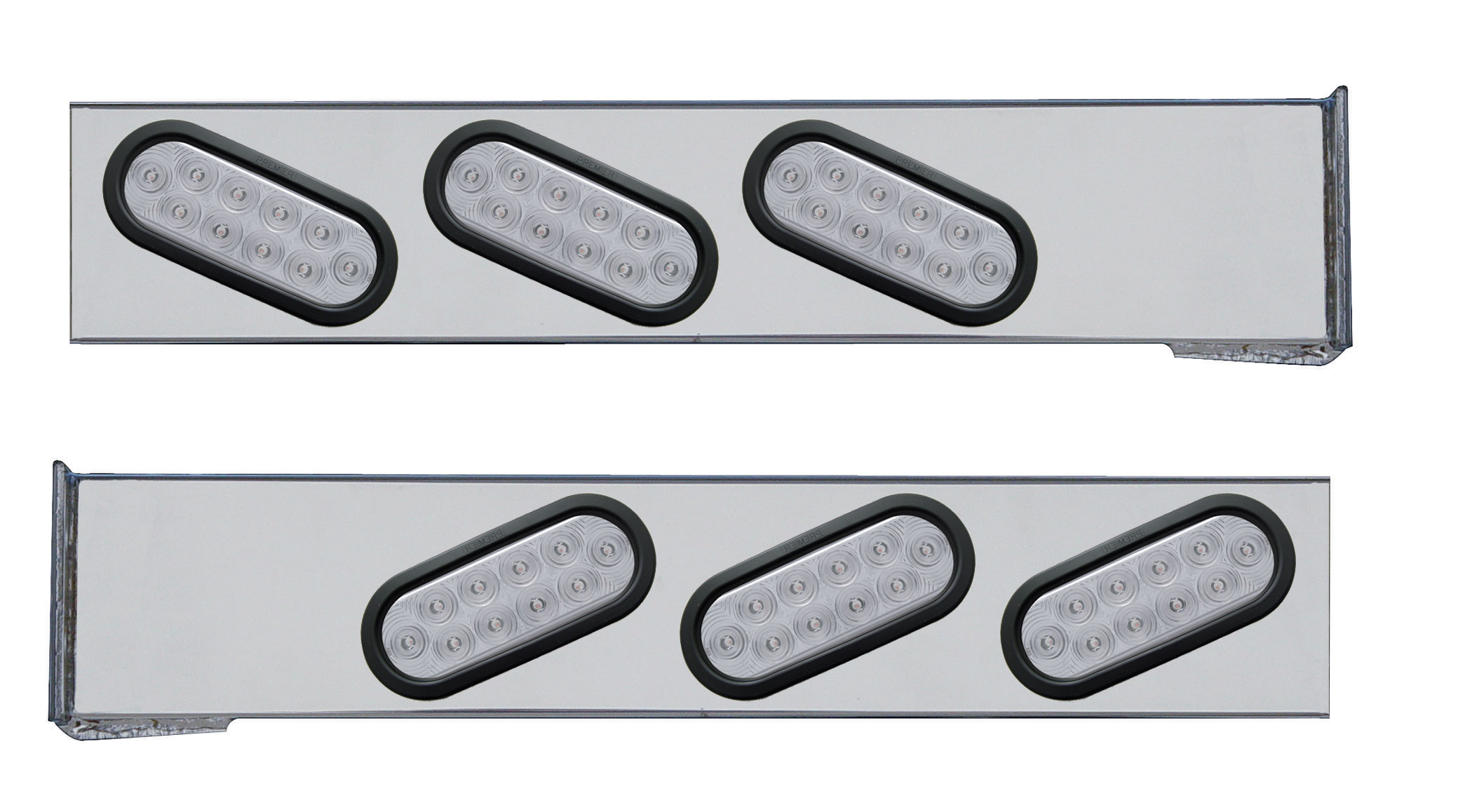 (2/Bulk) Chrome Rear Light Bar W/ Six 10 Red Led Slanted Oval Reflector Light W/ Grommet - Clear Lens