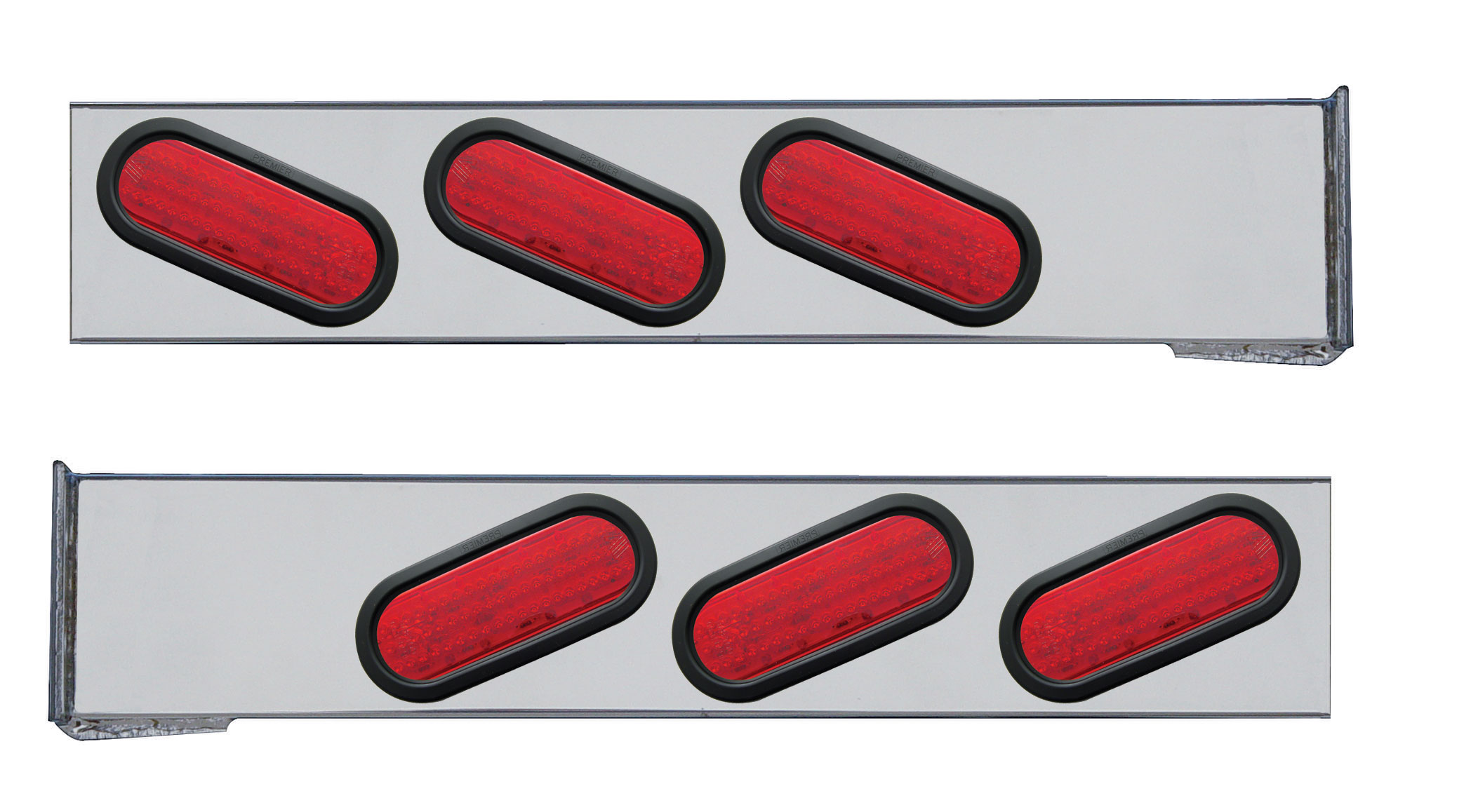 (2/Bulk) Stainless Steel 2 Pcs. Rear Light Bar W/ 6 Slanted 60 Led Oval Red Lens Light W/ Grommet - 4 Hole Flange Mount