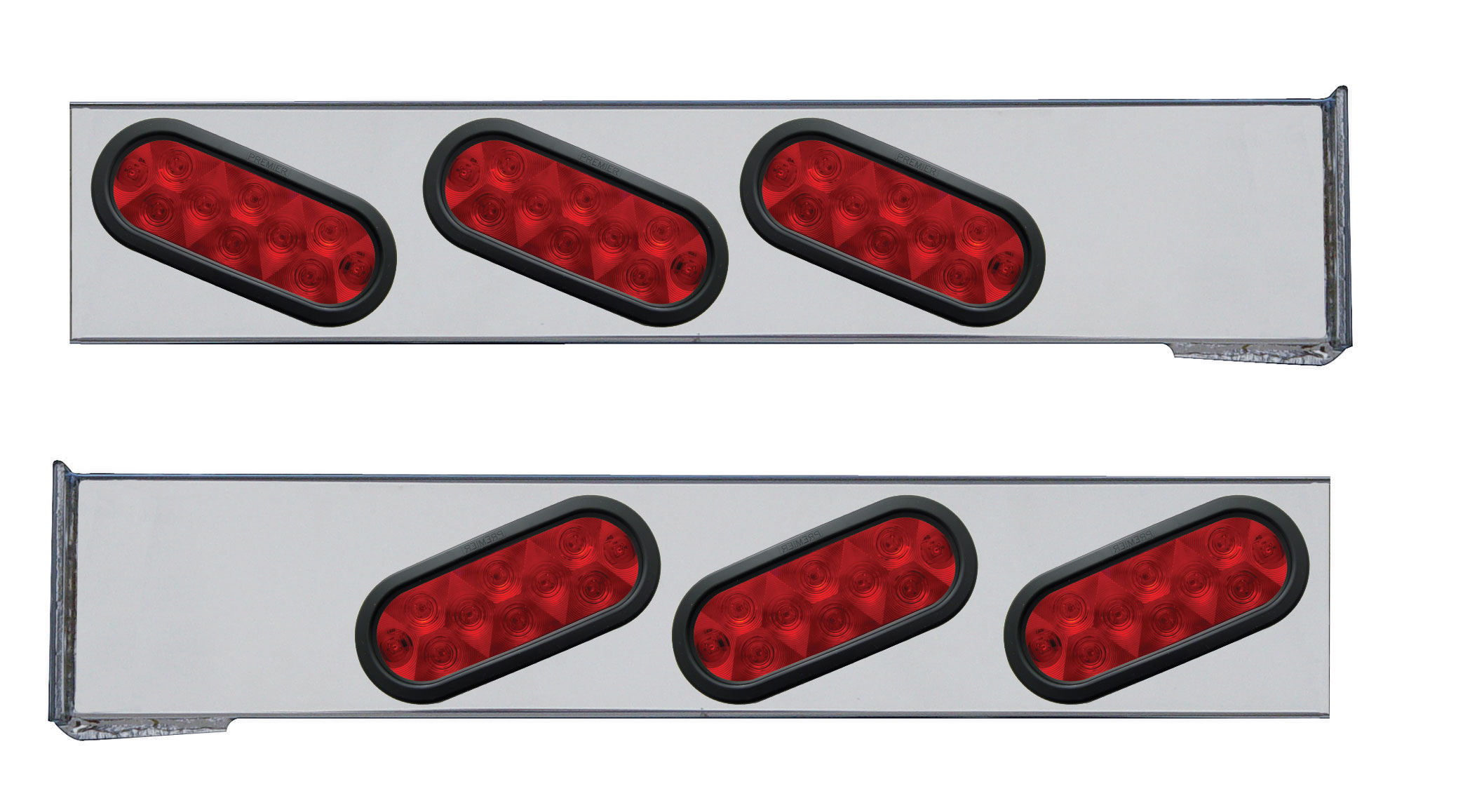 (2/Bulk) Stainless Steel 2 Pcs. Rear Light Bar W/ 6 Slanted 10 Led Oval Red Lens Light W/ Grommet - 4 Hole Flange Mount