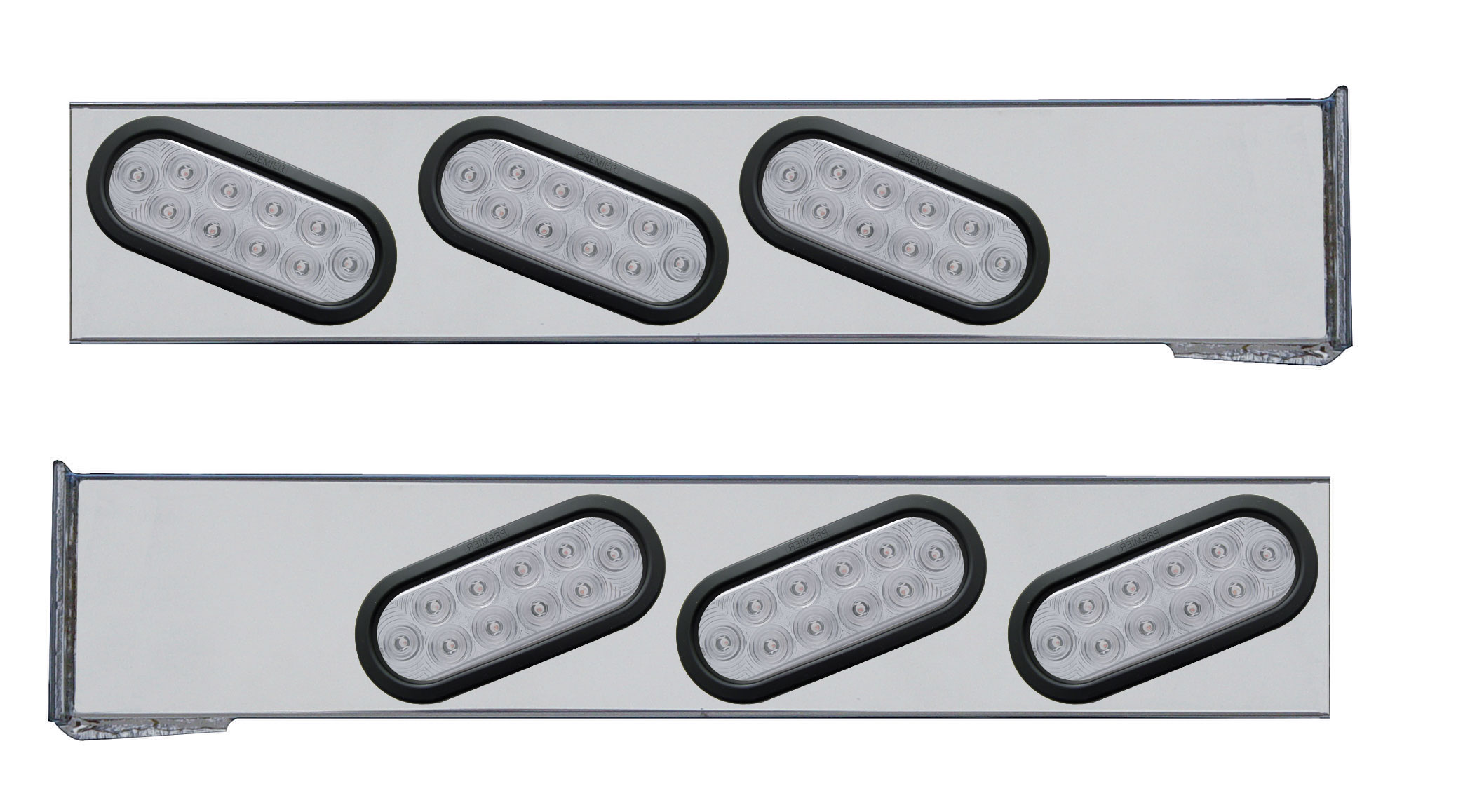 (2/Bulk) Stainless Steel Rear Light Bar W/ Six 10 Red Led Slanted Oval Reflector Light W/ Grommet - Clear Lens