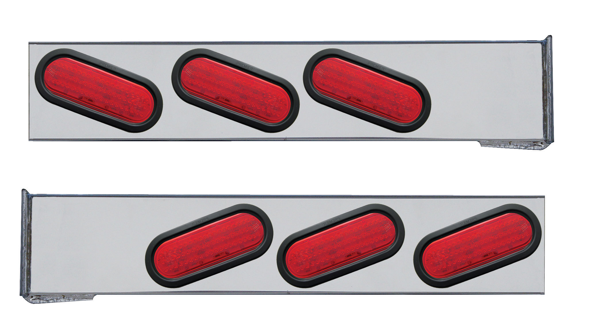 (2/Bulk) Stainless Steel 2 Pcs. Rear Light Bar W/ 6 Straight 60 Led Oval Red Lens Light W/ Grommet - 4 Hole Flange Mount