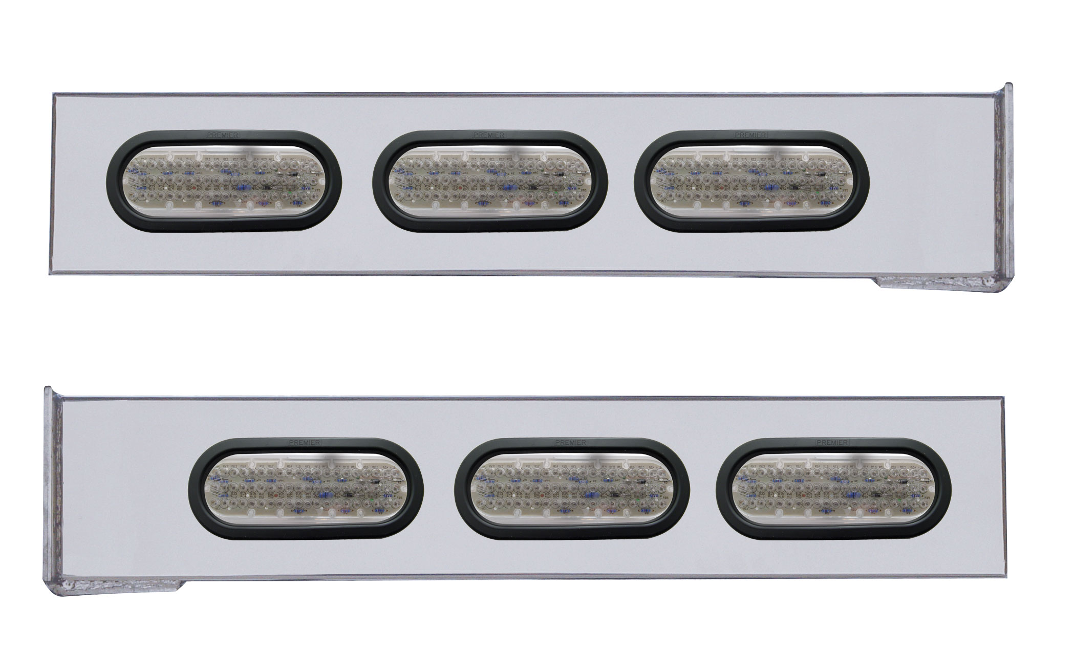 (2/Bulk) Stainless Steel 2 Pcs. Rear Light Bar W/ 6 Straight 60 Led Oval Clear Lens Light W/ Grommet - 4 Hole Flange Mount