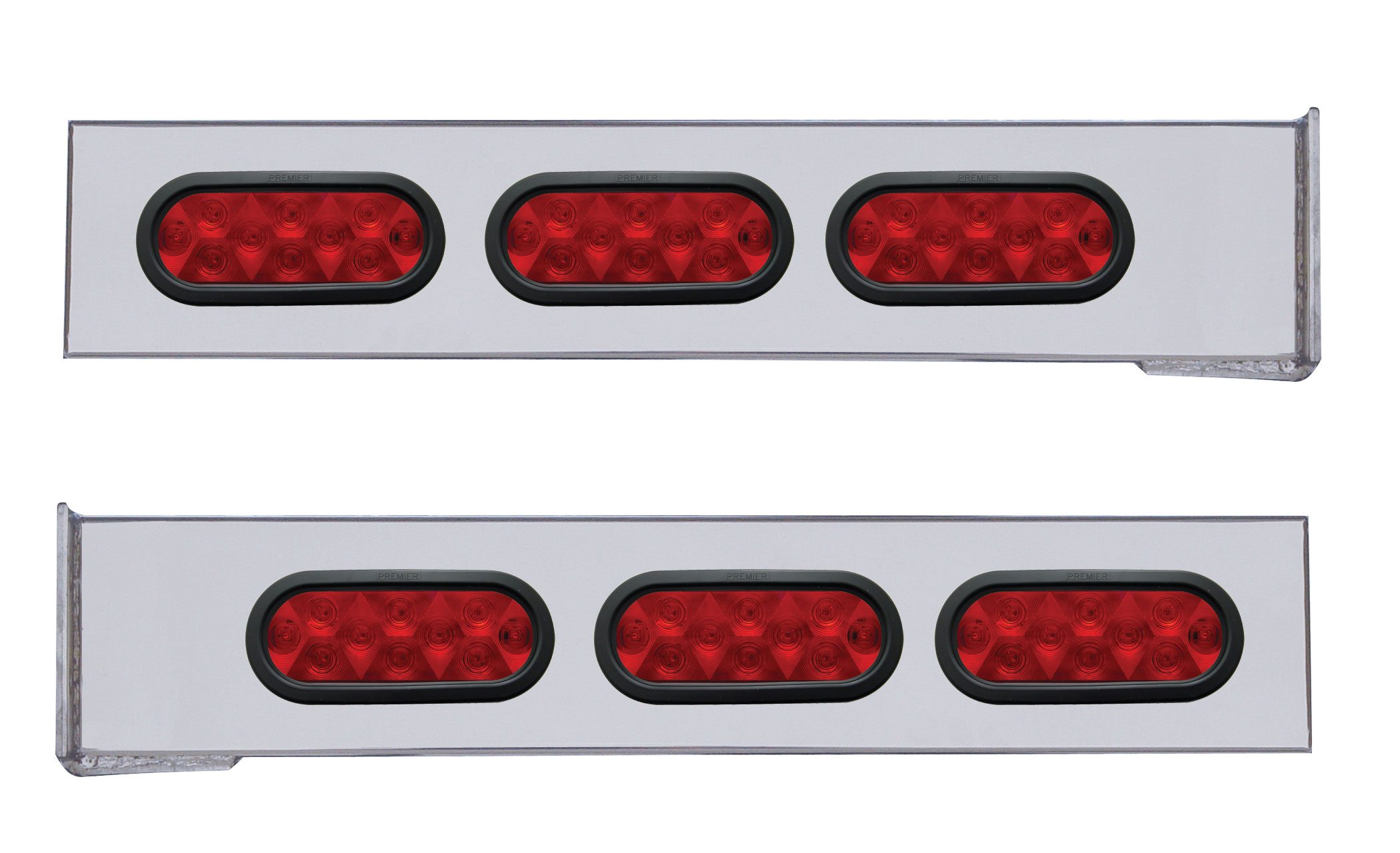 (2/Bulk) Stainless Steel 2 Pcs. Rear Light Bar W/ 6 Straight 10 Led Oval Red Lens Light W/ Grommet - 4 Hole Flange Mount