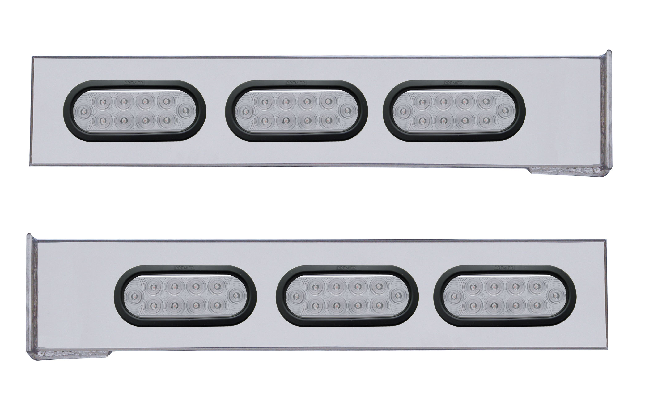(2/Bulk) Stainless Steel Rear Light Bar W/ Six 10 Red Led Oval Reflector Light W/ Grommet - Clear Lens