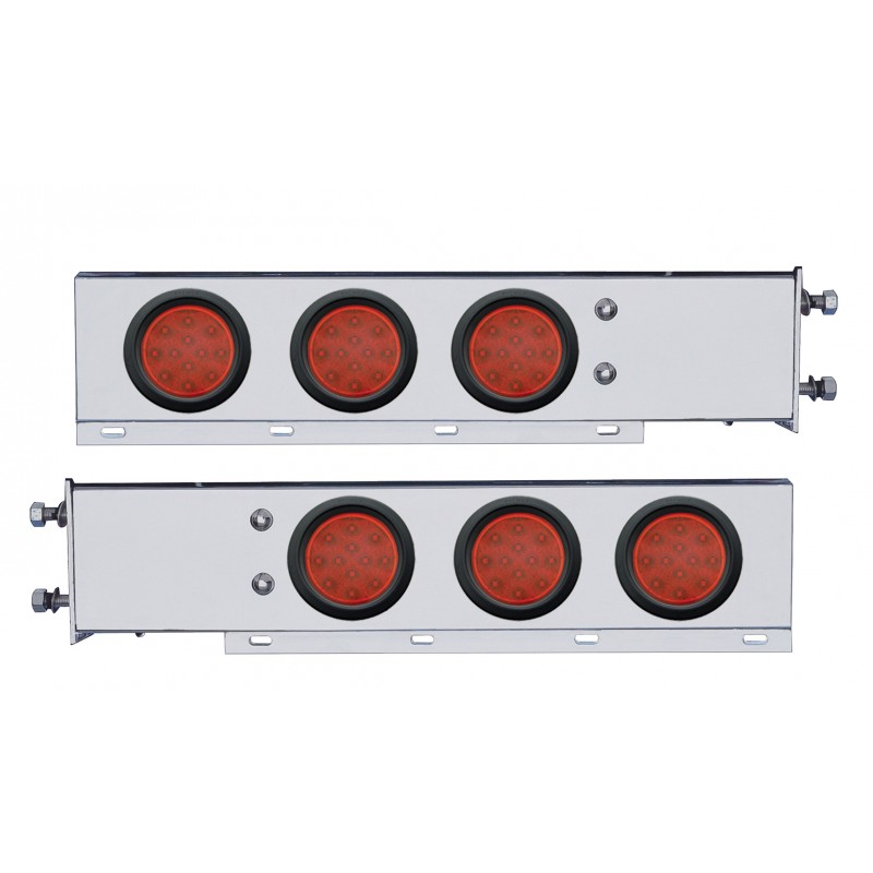 (2/Bulk) Chrome Spring Loaded Rear Lt Bar W/ Six 12 Red Led 4" Red Lens Reflector Lt W/ Grommet - 3 3/4" Bolt Pattern