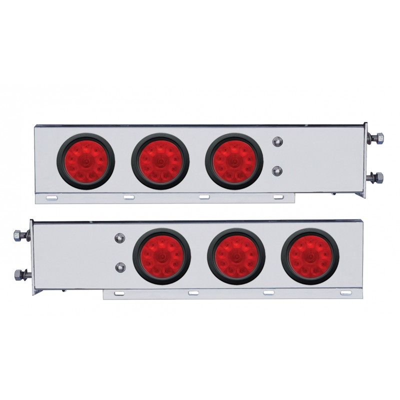 (2/Bulk) Chrome Spring Loaded Rear Light Bar W/ Six 10 Red Led 4" Red Lens Light W/ Grommet - 3 3/4" Bolt Pattern