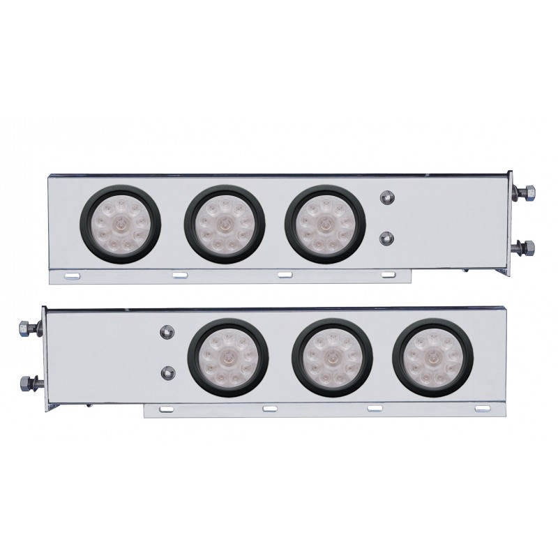 (2/Bulk) Chrome Spring Loaded Rear Light Bar W/ Six 10 Red Led 4" Clear Lens Light W/ Grommet - 3 3/4" Bolt Pattern