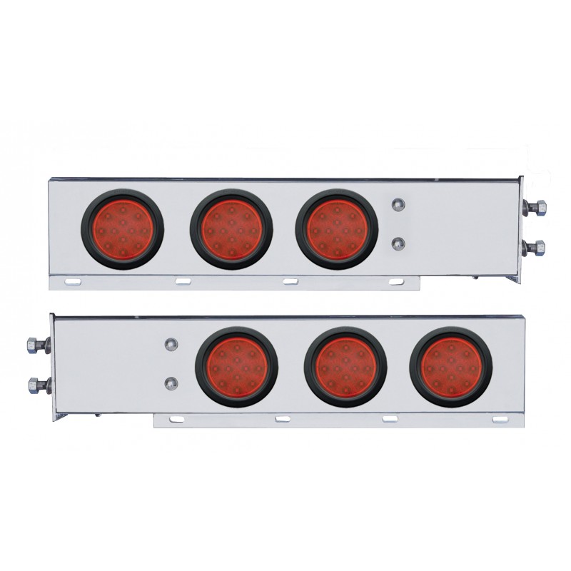(2/Bulk) Chrome Spring Loaded Rear Lt Bar W/ Six 12 Red Led 4" Red Lens Reflector Lt W/ Grommet - 2 1/2" Bolt Pattern
