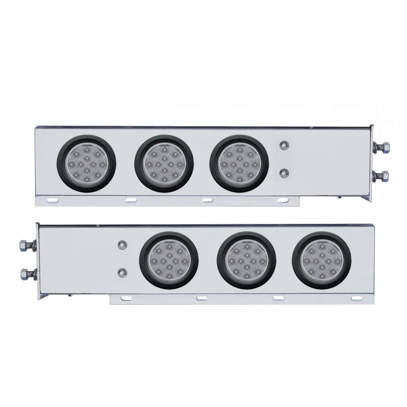 (2/Bulk) Chrome Spring Loaded Rear Lt Bar W/ Six 12 Red Led 4" Clear Lens Reflec. Lt W/ Grommet - 2 1/2" Bolt Pattern