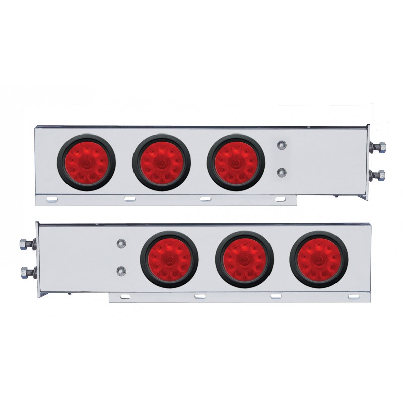 (2/Bulk) Chrome Spring Loaded Rear Light Bar W/ Six 10 Red Led 4" Red Lens Light W/ Grommet - 2 1/2" Bolt Pattern