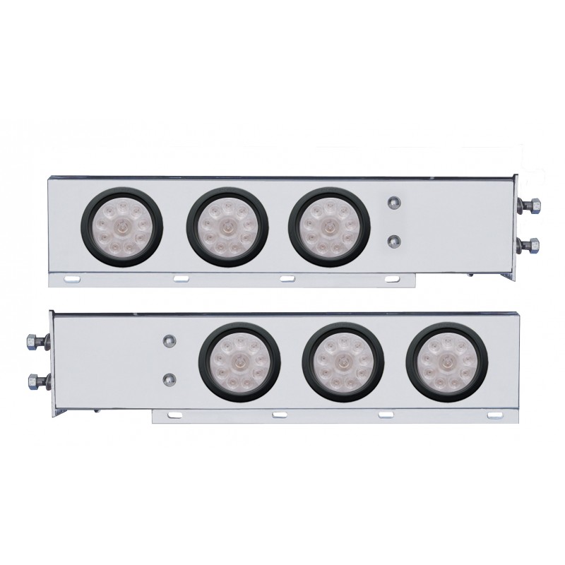 (2/Bulk) Chrome Spring Loaded Rear Light Bar W/ Six 10 Red Led 4" Clear Lens Light W/ Grommet - 2 1/2" Bolt Pattern