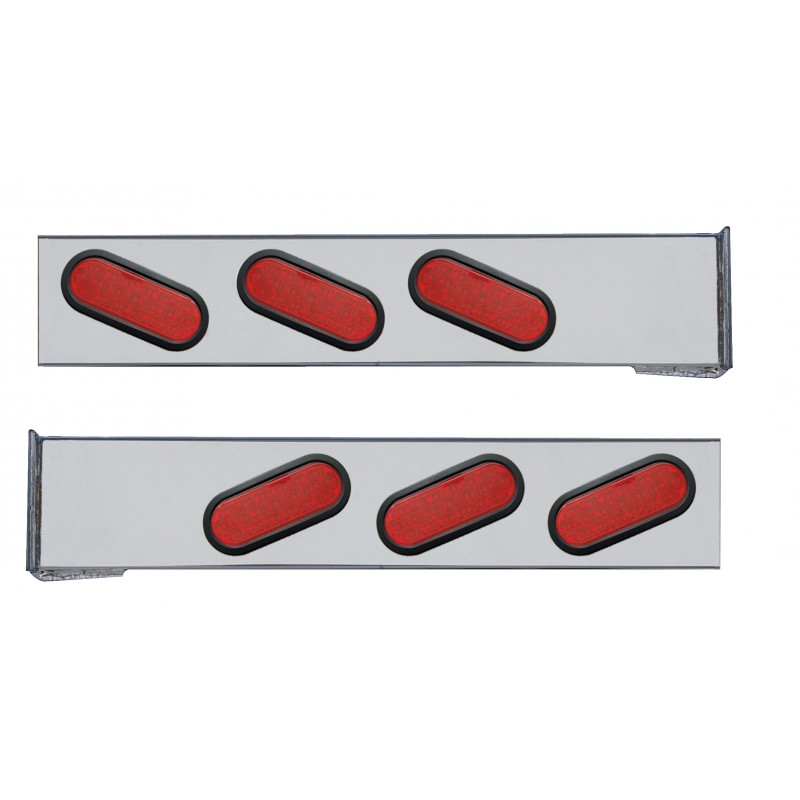 (2/Bulk) Chrome 2 Pcs. Rear Light Bar W/ 6 Slanted 19 Led Oval Red Lens Light W/ Grommet - 4 Hole Flange Mount