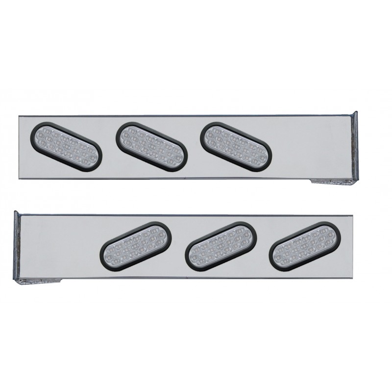 (2/Bulk) Chrome 2 Pcs. Rear Light Bar W/ 6 Slanted 19 Led Oval Clear Lens Light W/ Grommet - 4 Hole Flange Mount
