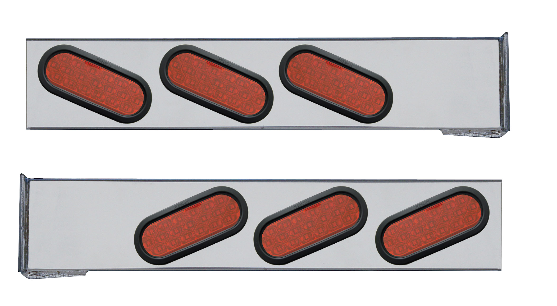 (2/Bulk) Stainless Steel 2 Pcs. Rear Light Bar W/ 6 Slanted 19 Led Oval Red Lens Light W/ Grommet - 4 Hole Flange Mount