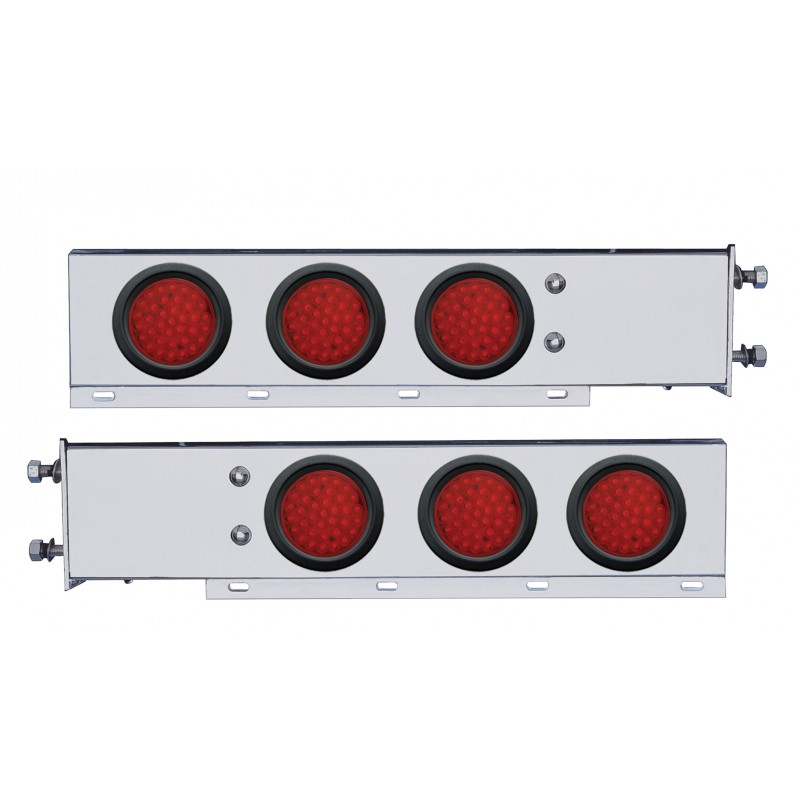 (2/Bulk) Chrome Spring Loaded Rear Light Bar W/ Six 36 Red Led 4" Red Lens Light W/ Grommet - 3 3/4" Bolt Pattern