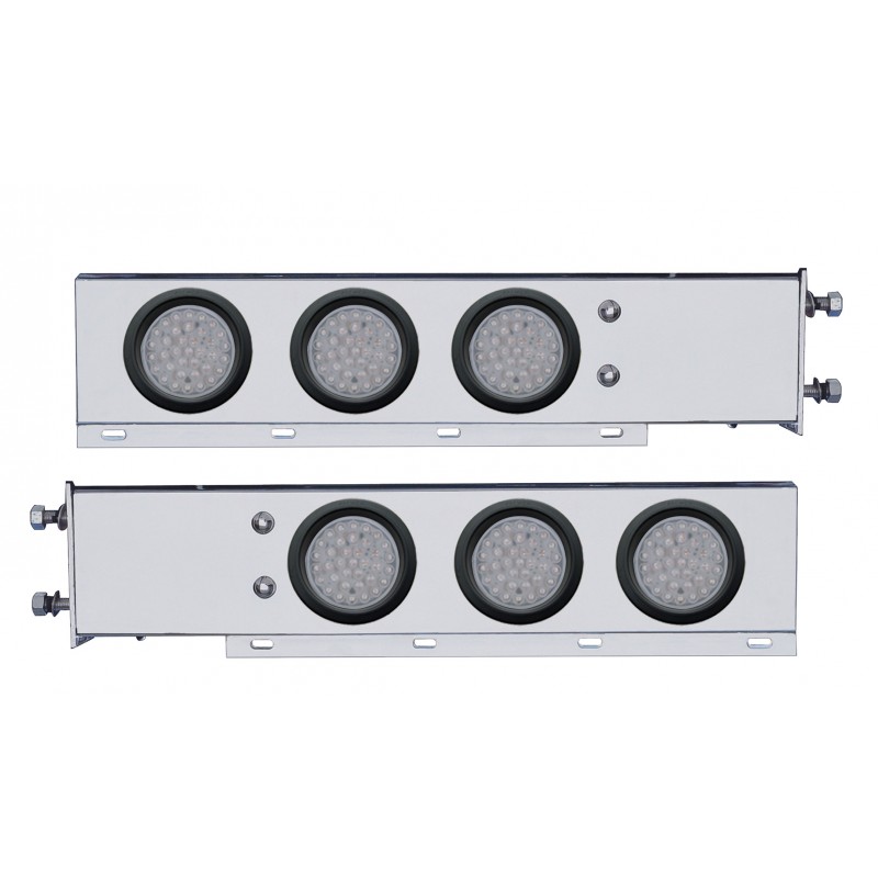 (2/Bulk) Stainless Steel Spring Loaded Rear Light Bar W/ Six 36 Red Led 4" Clear Lens Light W/ Grommet - 3 3/4" Bolt Pattern
