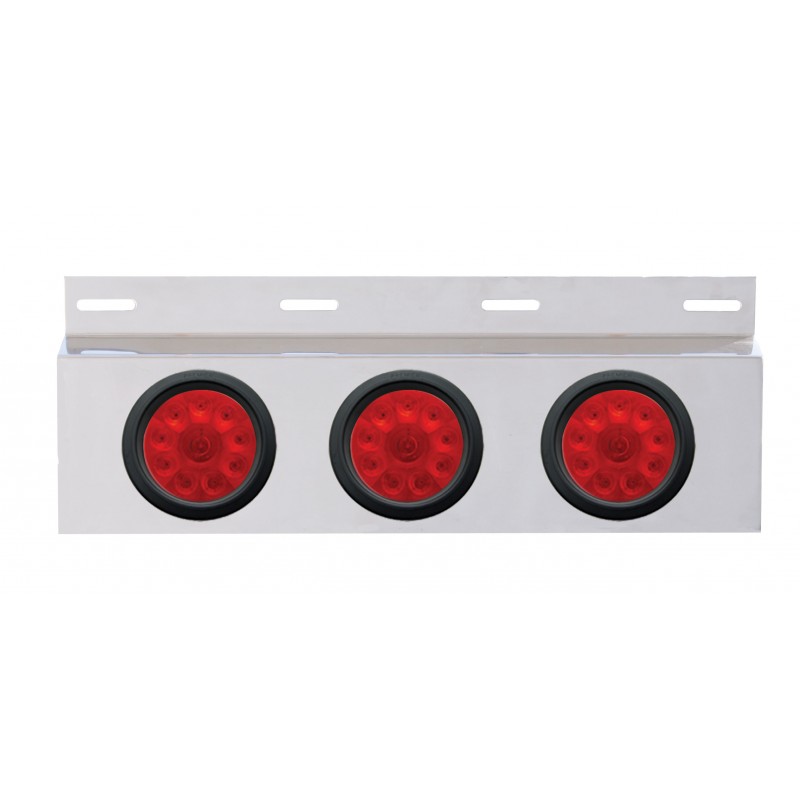 Stainless Steel Top Mud Flap Light Bracket W/ Three 10 Led 4" Light W/ Grommet - Red Lens