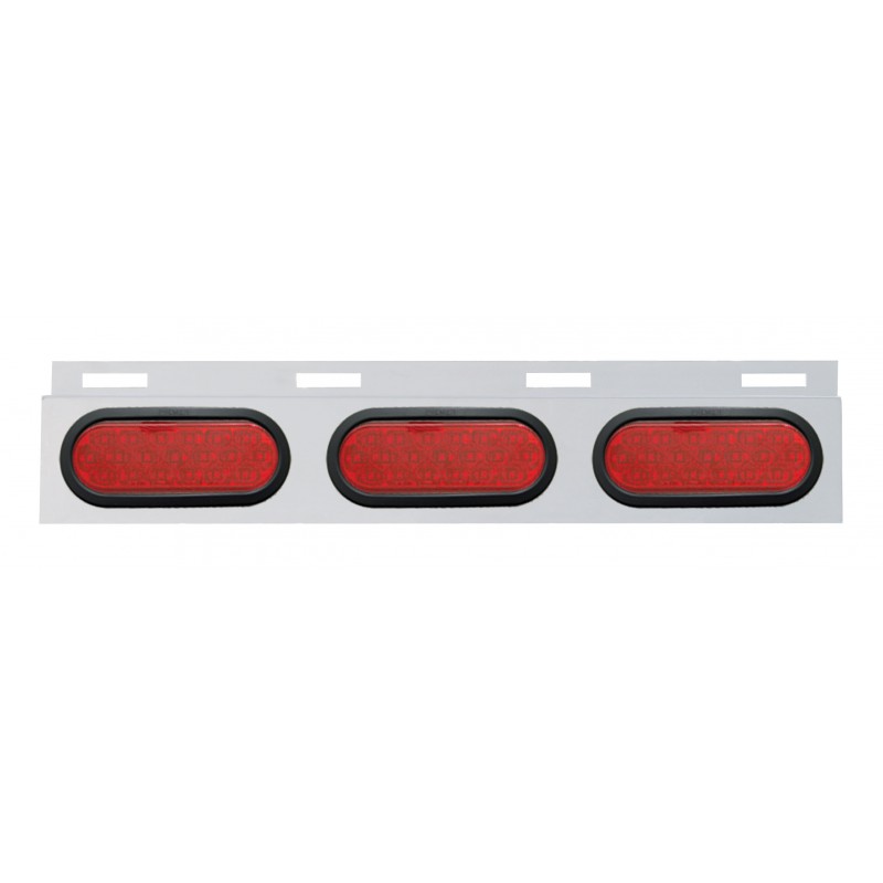 Stainless Steel Top Mud Flap Light Bracket W/ Three 19 Led Oval Light W/ Grommet - Red Lens