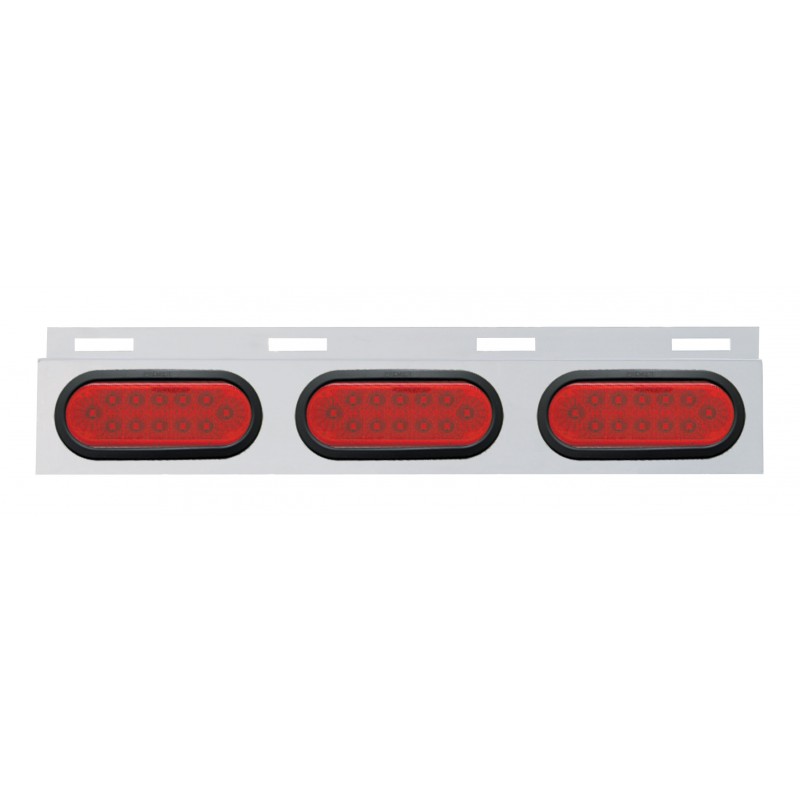 Stainless Steel Top Mud Flap Light Bracket W/ Three 12 Led Oval Light W/ Grommet - Red Lens