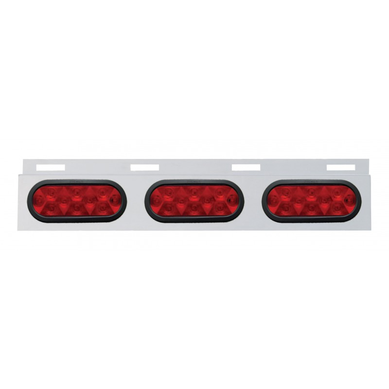 Stainless Steel Top Mud Flap Light Bracket W/ Three 10 Led Oval Light W/ Grommet - Red Lens