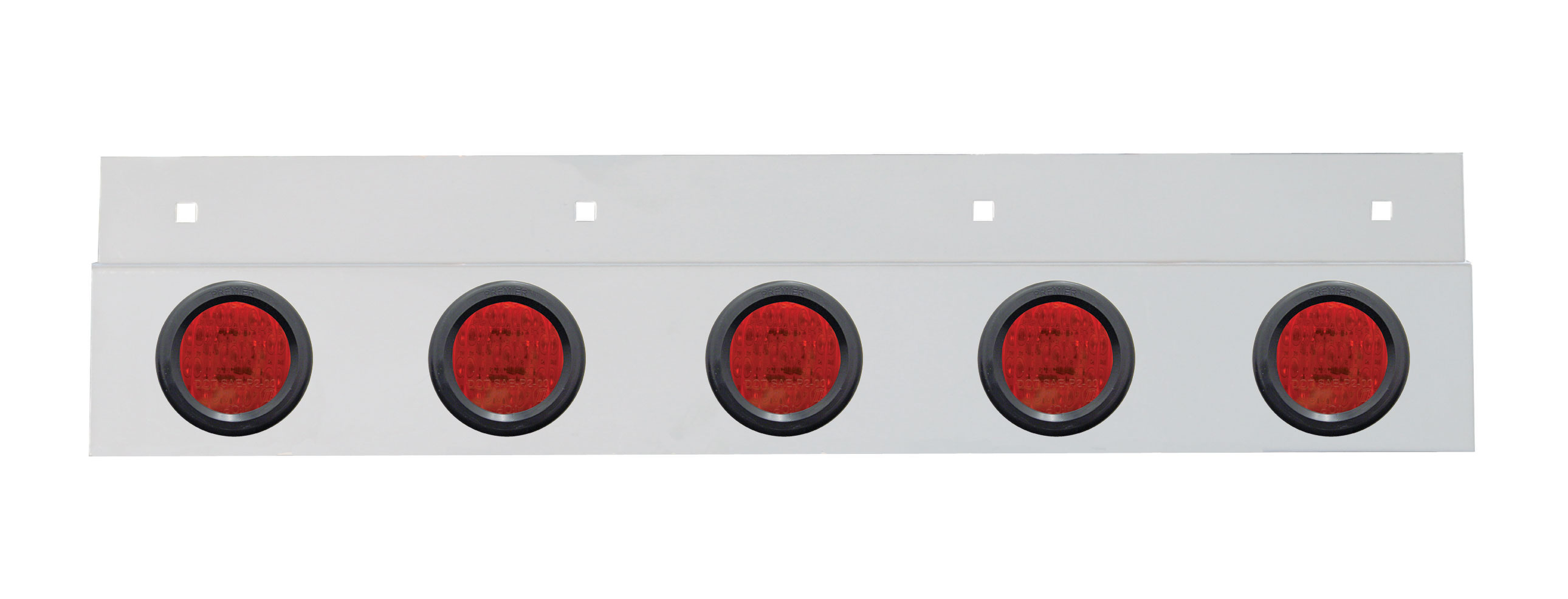 Stainless Steel Top Mud Flap Light Bracket W/ Five 9 Led 2" Clearance/Marker Light W/ Grommet - Red Lens