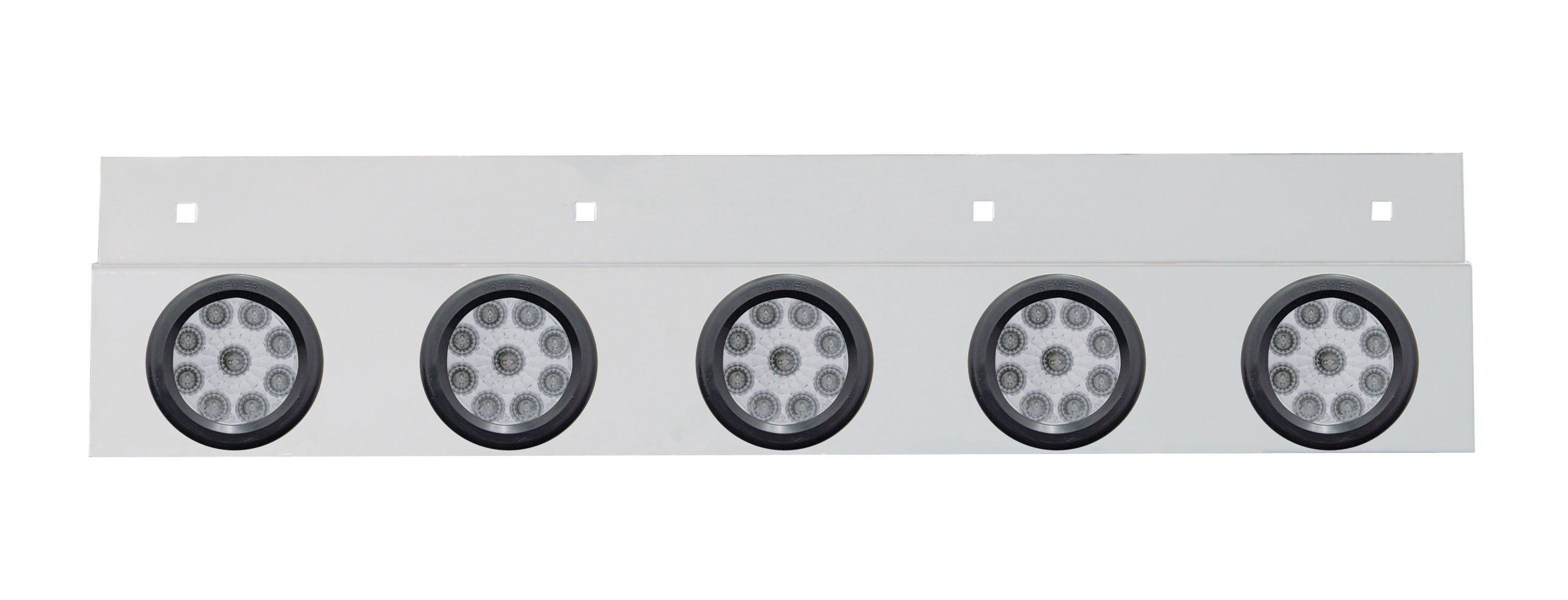 Stainless Steel Top Mud Flap Light Bracket W/ Five 9 Led 2" Reflector Light W/ Grommet - Clear Lens
