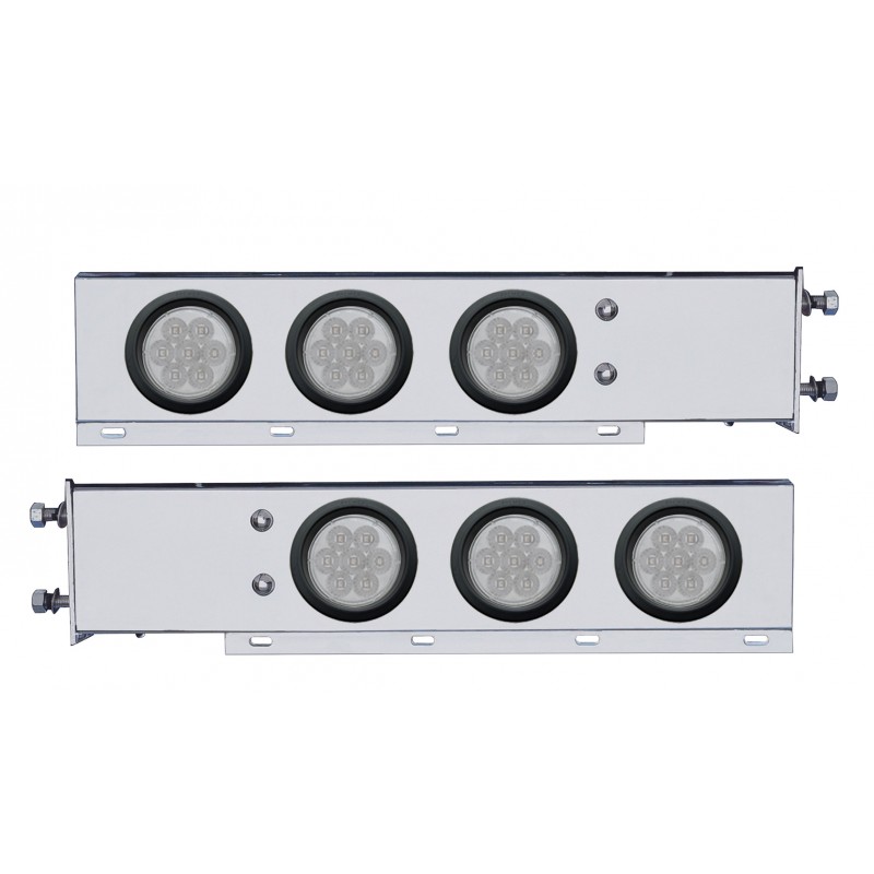 (2/Bulk) Economy 430 Stainless Steel Spring Loaded Rear Light Bar W/ Six 7 Red Led 4" Light W/ Grommet - Clear Lens (3 3/4" B.P.)