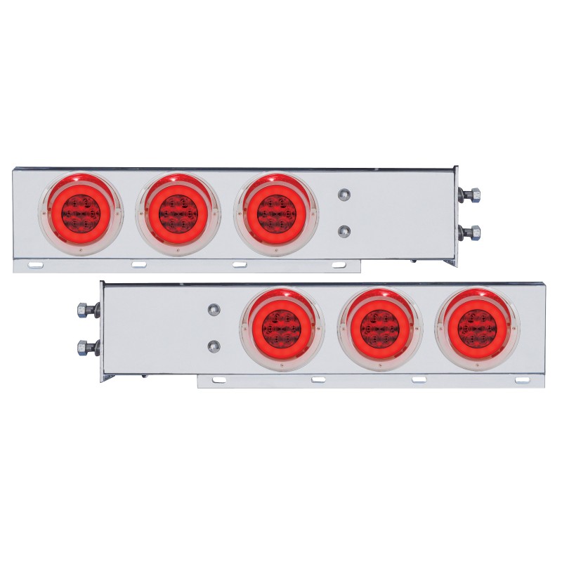 (2/Bulk) Economy 430 Stainless Steel Spring Loaded Rear Light Bar W/ Six 21 Red Led 4" Glo Light W/ Visor - Red Lens (2 1/2" B.P.)