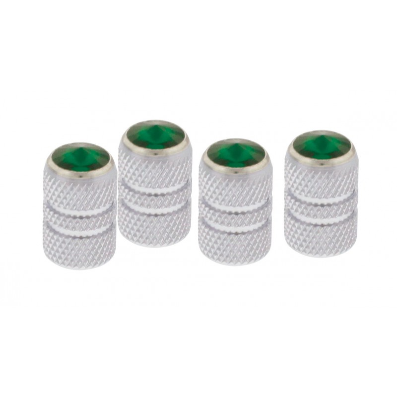 (4/Card) Chrome Tubular Valve Caps W/ Diamond - Green