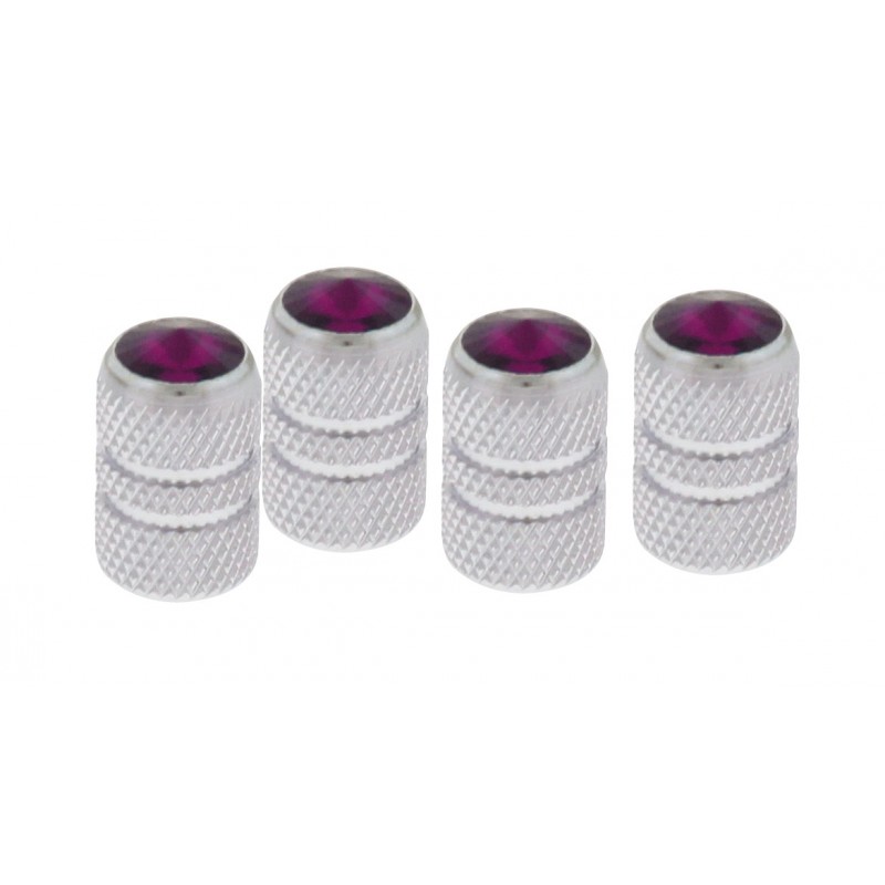 (4/Card) Chrome Tubular Valve Caps W/ Diamond - Purple