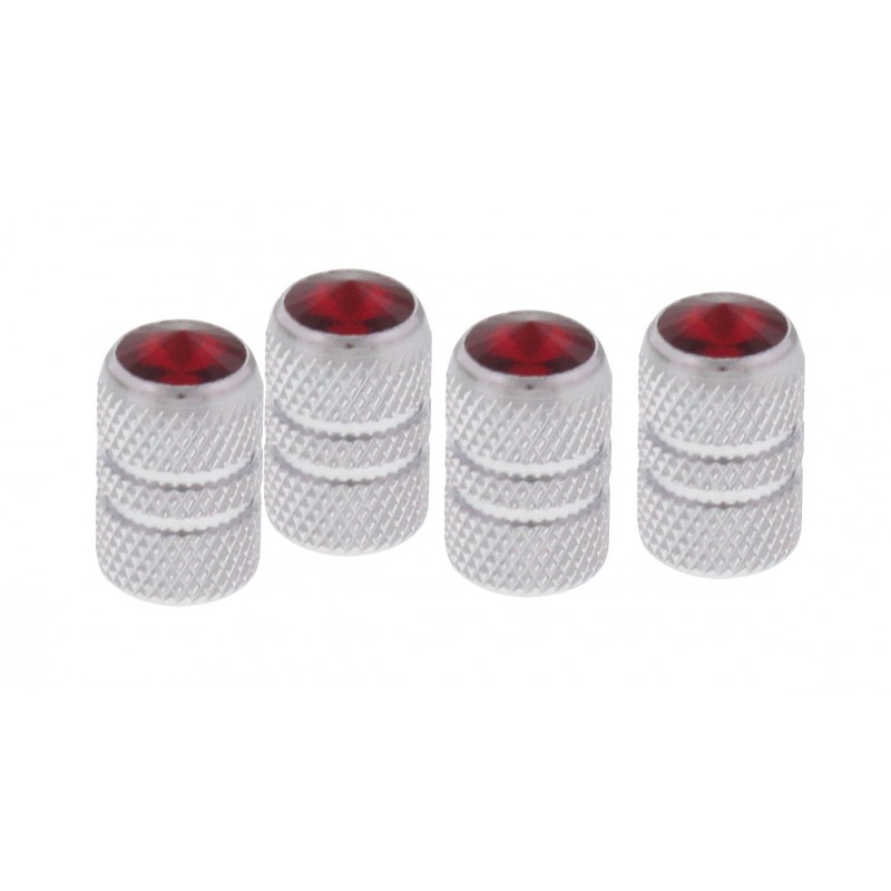 (4/Card) Chrome Tubular Valve Caps W/ Diamond - Red