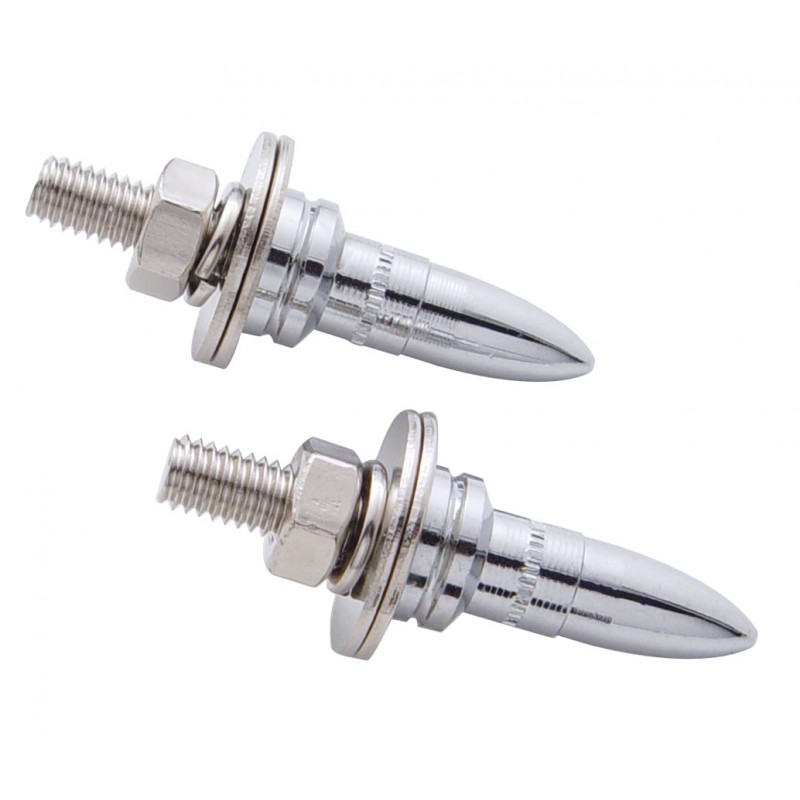 (2/Card) Chrome Bullet Shape License Plate Fastener