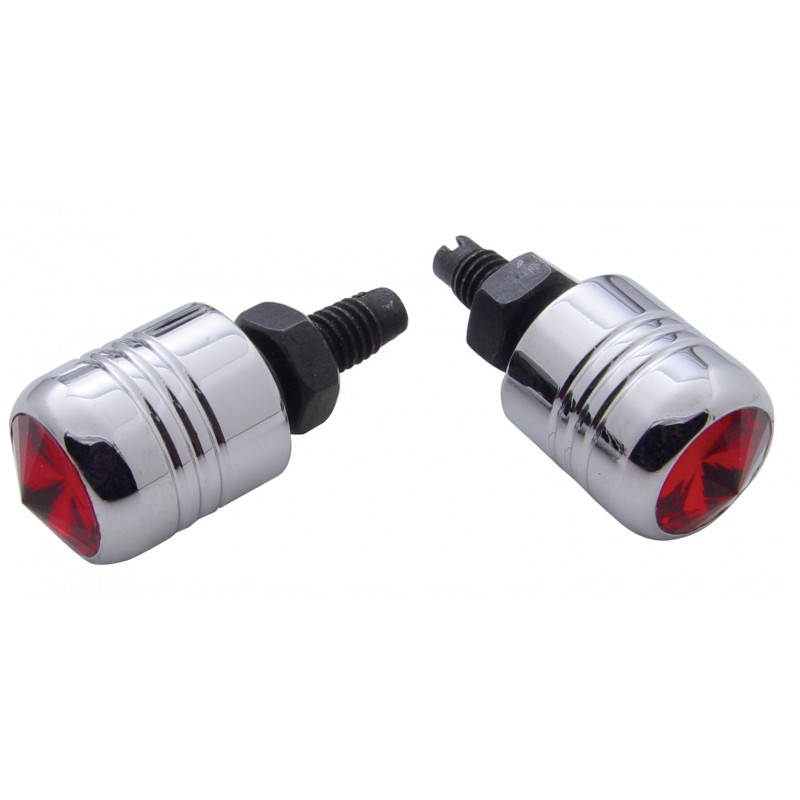 (2/Card) Chrome License Plate Fastener W/ Diamond - Red