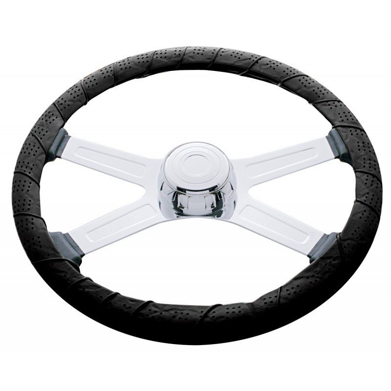20" Black Leather Steering Wheel Cover