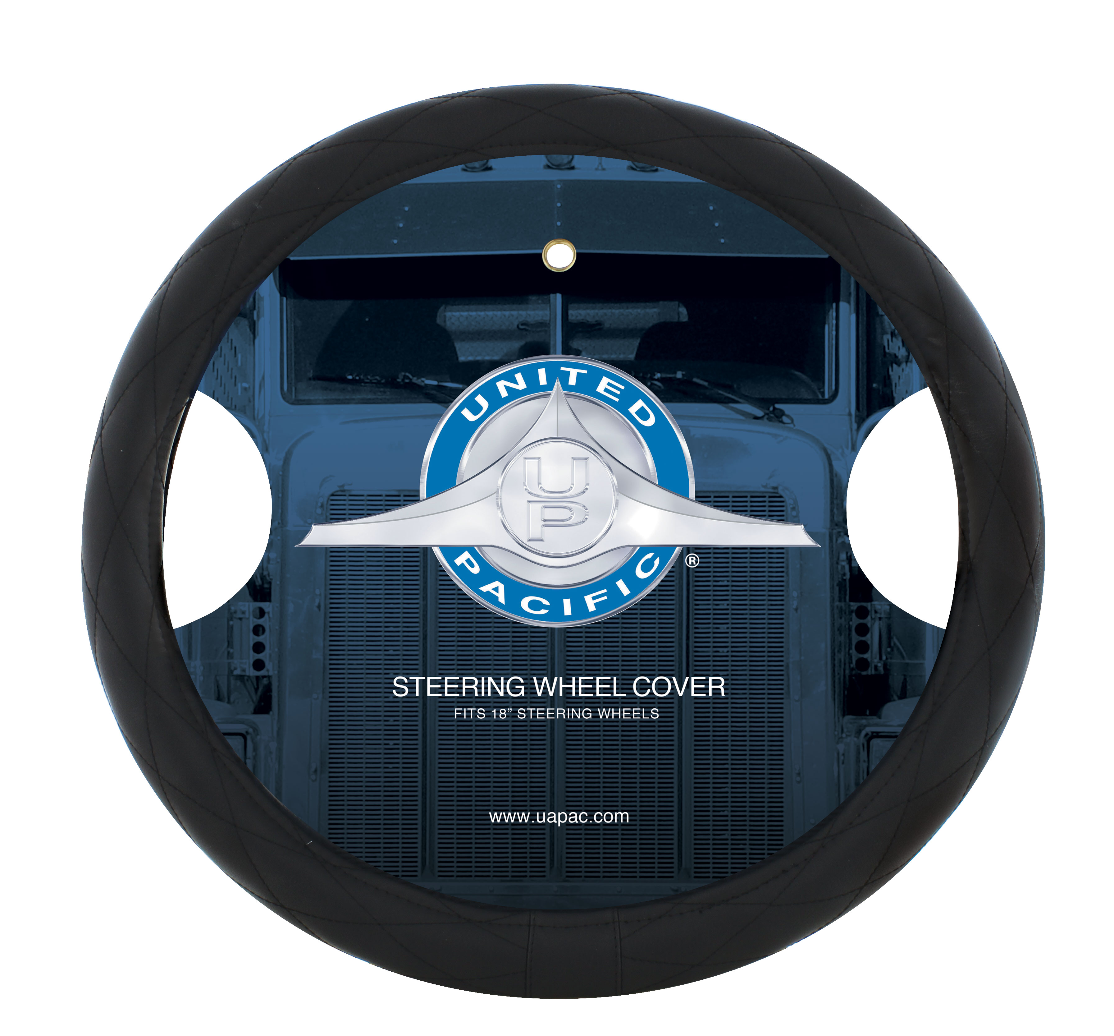 18" Black Diamond Stitched Leather Steering Wheel Cover - Black Diamond Stitching