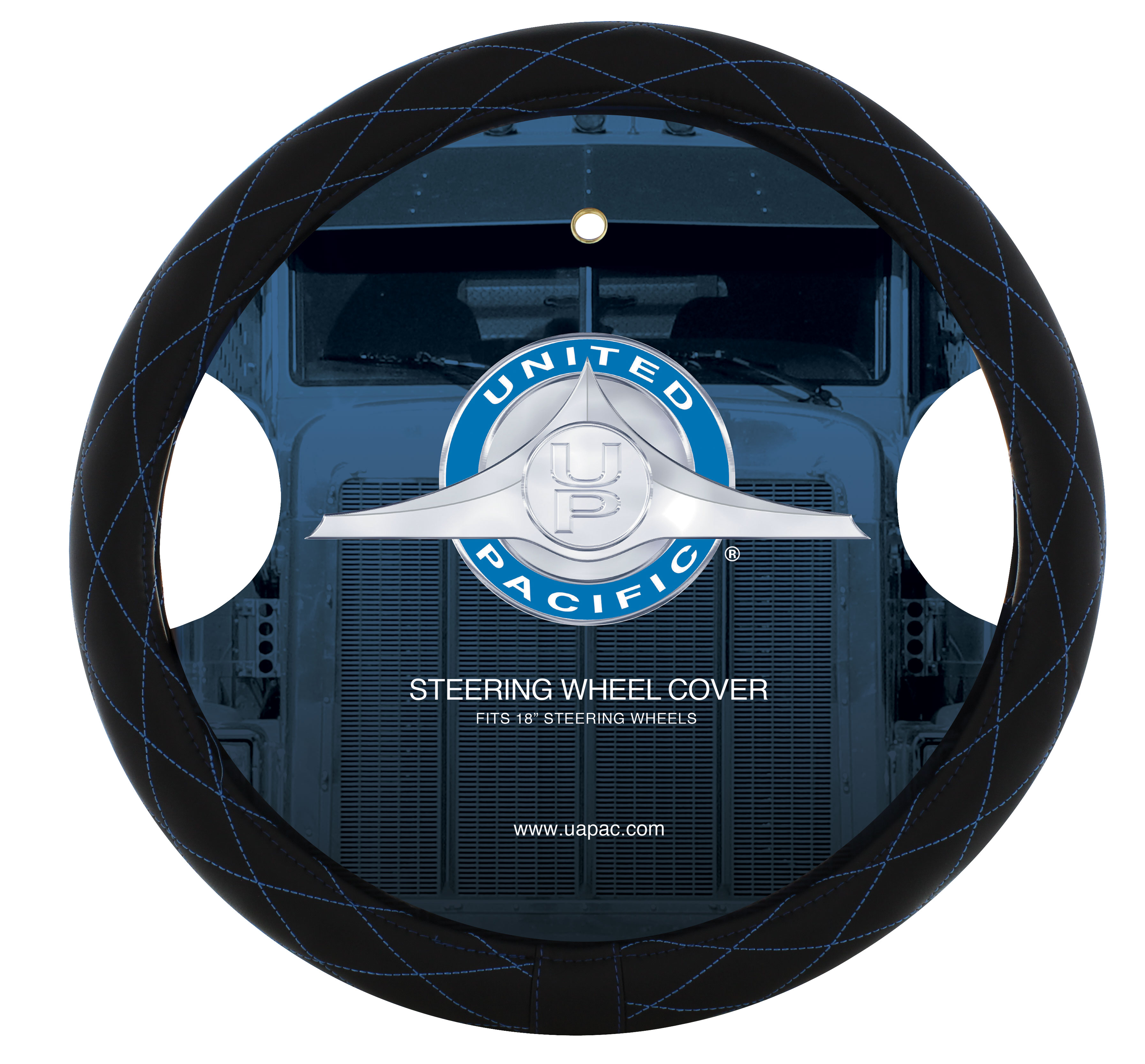 18" Black Diamond Stitched Leather Steering Wheel Cover - Blue Diamond Stitching