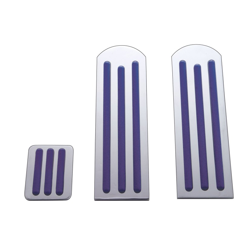 (3/Box) Chrome Aluminum Peterbilt Pedal Set W/ Rubber Insert - Blue
