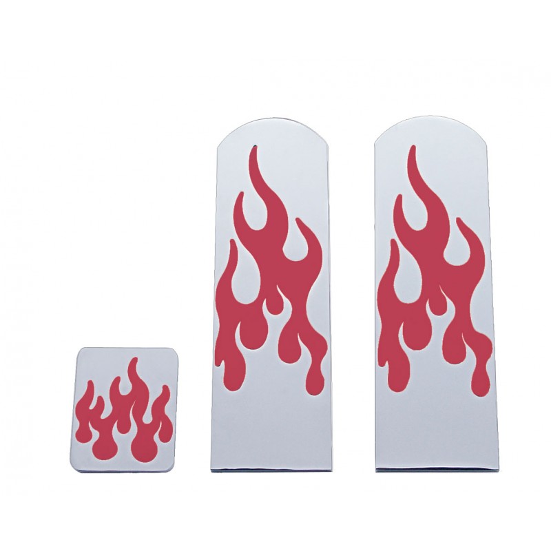 (3/Box) Chrome Aluminum Peterbilt Pedal Set W/ Rubber Flame Insert - Red