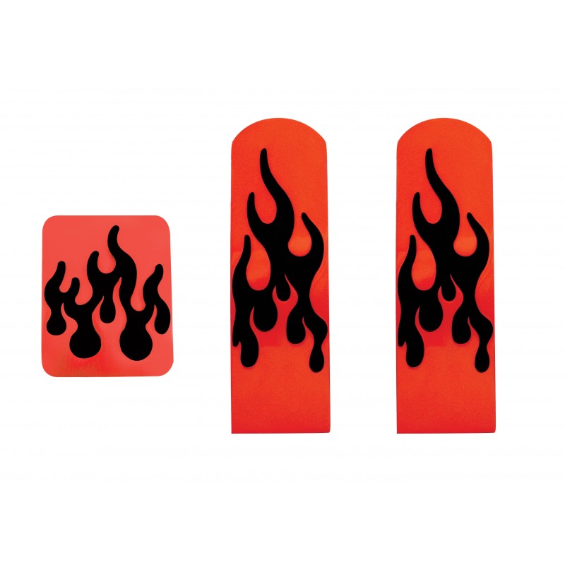 (3/Box) Anodized Red Aluminum Peterbilt Pedal Set W/ Rubber Flame Insert - Black