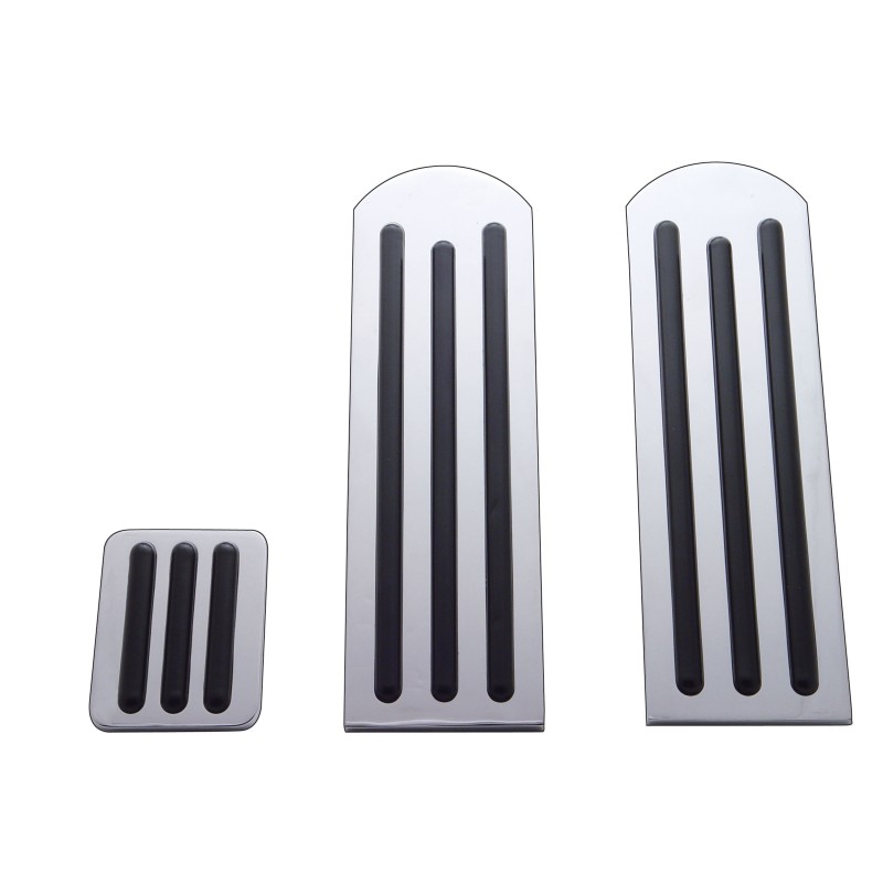 (3/Box) Chrome Aluminum Peterbilt Pedal Set W/ Rubber Insert - Black