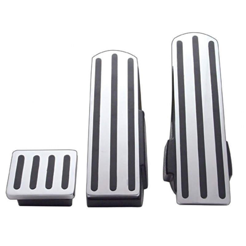 (3/Box) Chrome Aluminum Kenworth Pedal Set W/ Rubber Insert - Black