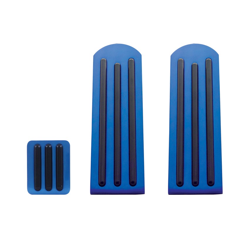 (3/Box) Anodized Blue Aluminum Peterbilt Pedal Set W/ Rubber Insert - Black