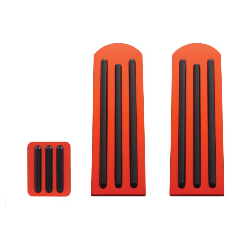(3/Box) Anodized Red Aluminum Peterbilt Pedal Set W/ Rubber Insert - Black
