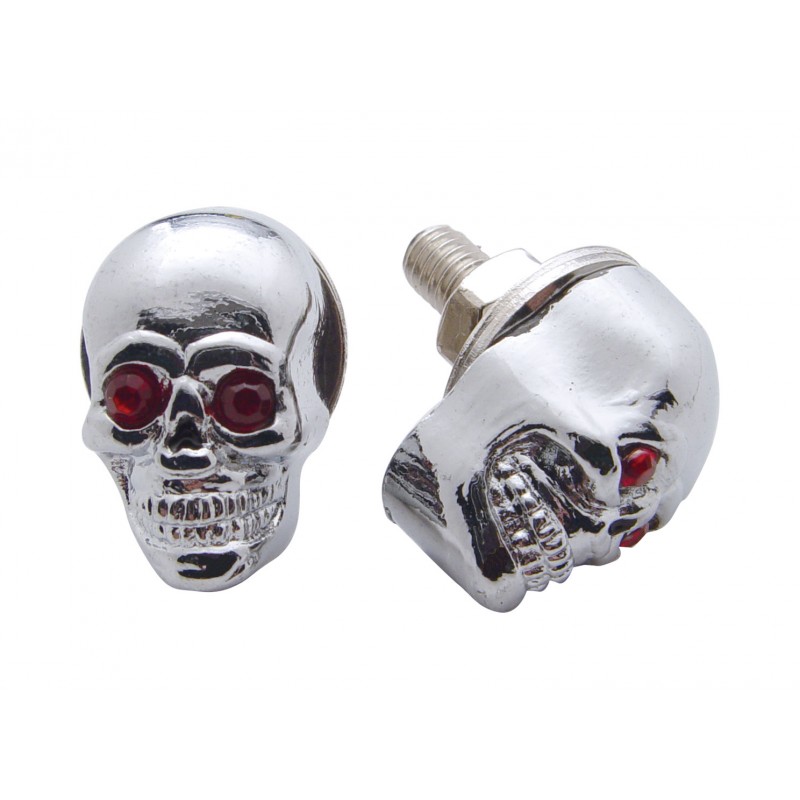 (2/Card) Chrome Skull W/ Jewel Eyes License Plate Fastener